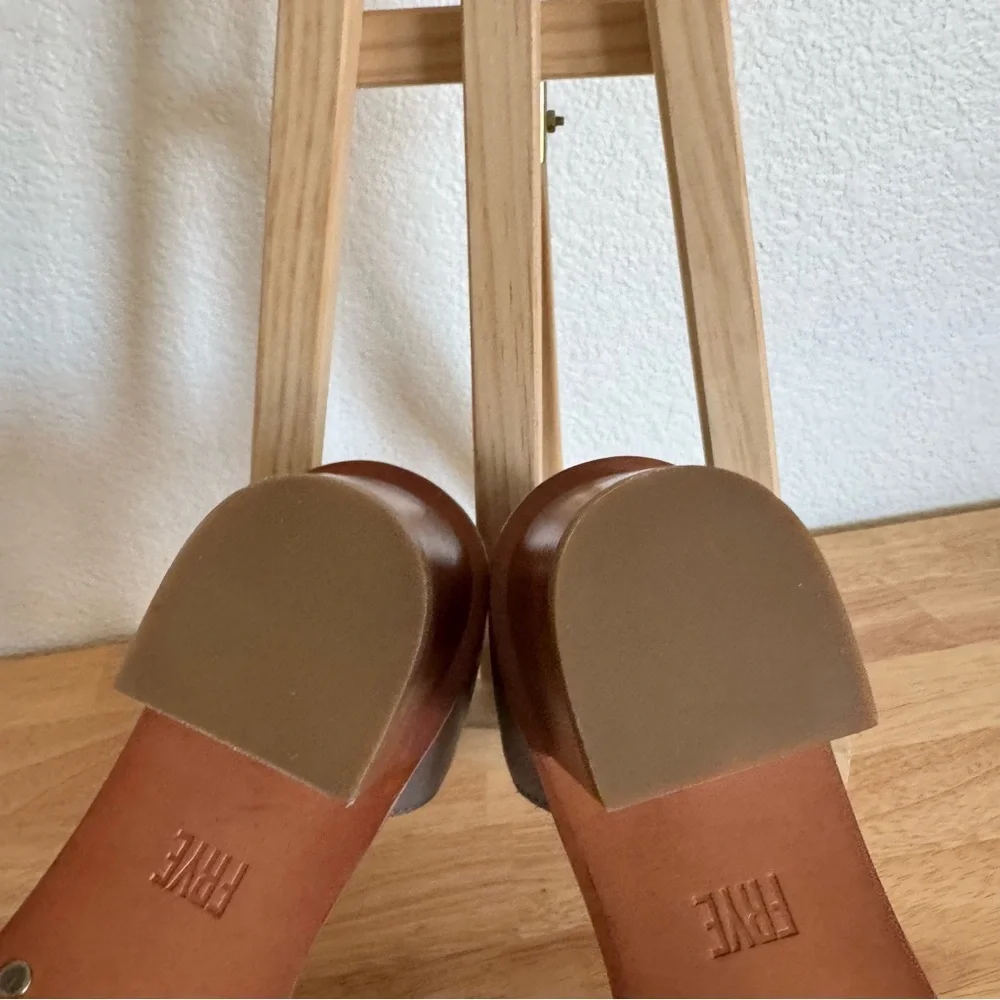 Frye Brielle Back Zip Block Heel Leather Block Gray Women's Sandals Size 6